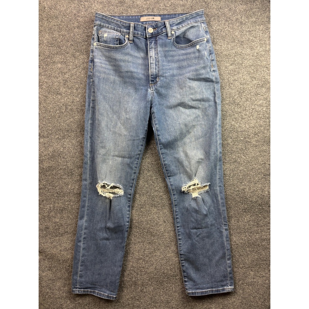 Joe's Jeans Straight Leg Women 30 Blue Distressed Ripped High Rise Denim